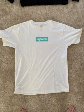 Supreme White Box Logo T-Shirt - White with Tiffany Blue Box